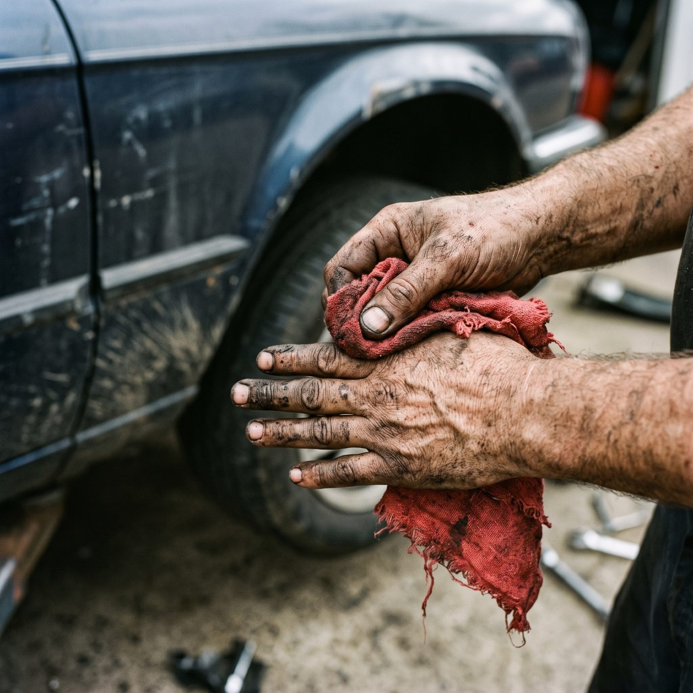 Wiping hands after a job
