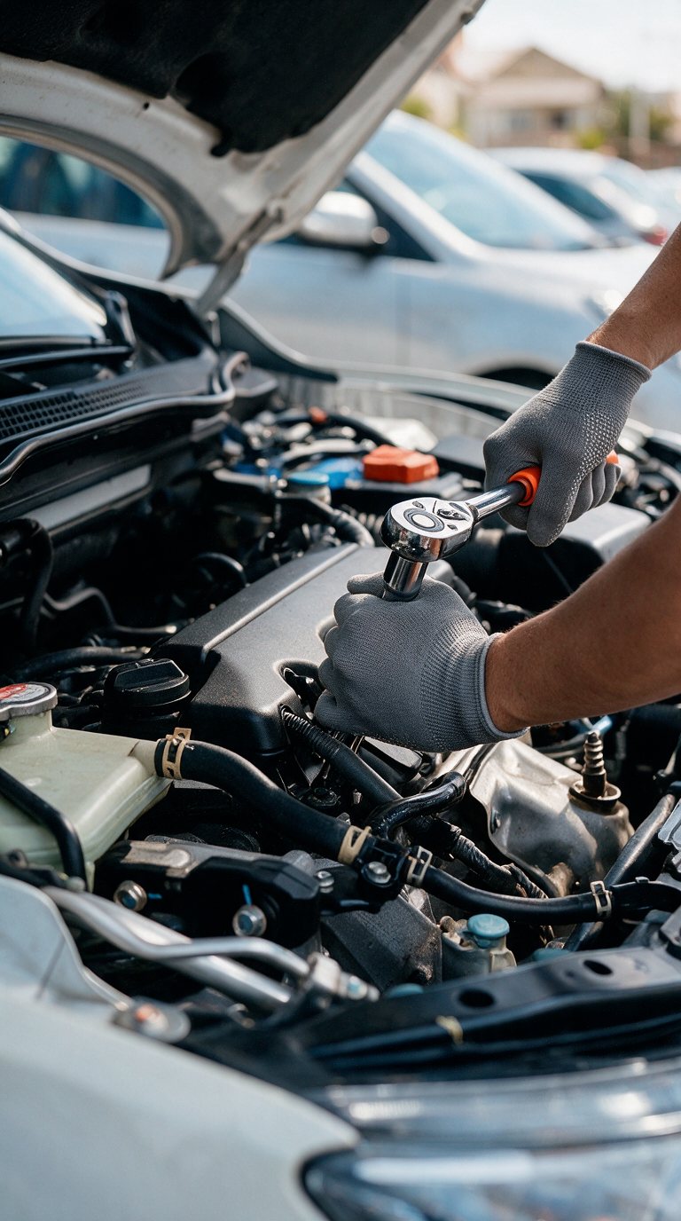 Working on an engine with a ratchet