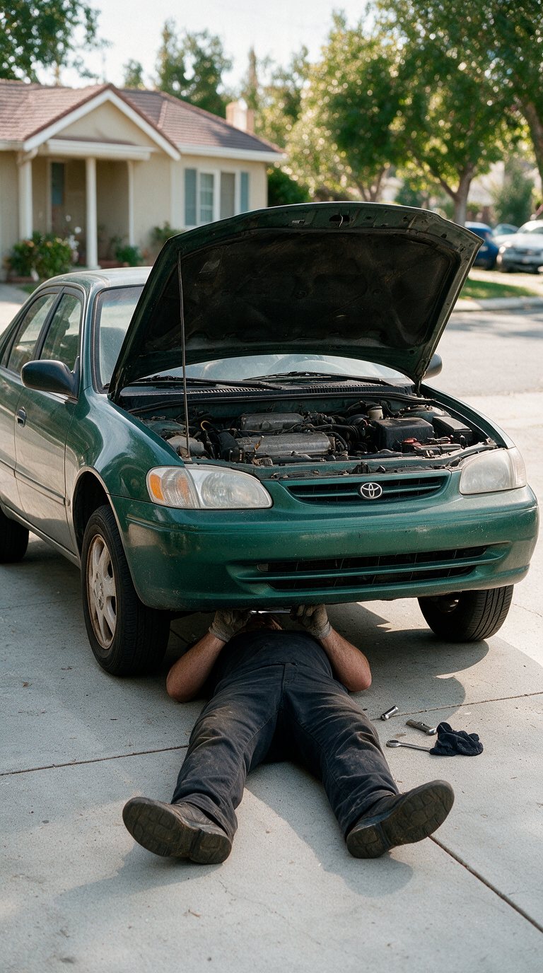 Under the car at a driveway